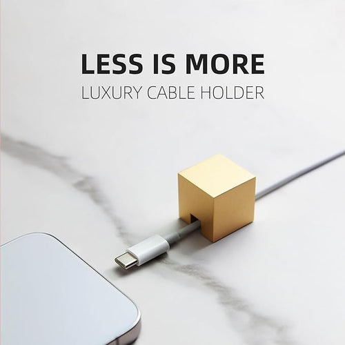 (2 PCS - Gold & Silver) Metal Cord Organizer or Holder, Cable Management, Wire Keeper for Nightstand and Desk - N2U Matte Stainless Steel Cube Cord Strap for Lightning, USB-C Charger Cables