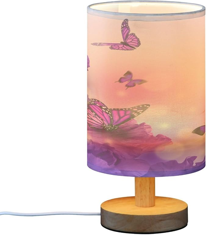 senya Table Lamp Bedside Lamps for Bedroom Nightstand Lamp with USB C Charging Ports and AC Outlet Purple Butterfly Flowers for Living Room Office Desk
