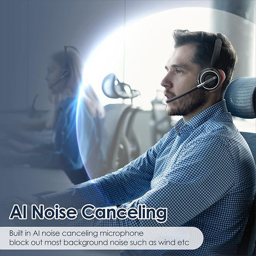 (2025 Upgraded) Wireless Headset with Mic for Work, Bluetooth Headset with Noise Canceling Microphone with Dongle, Charging Base & Mic Mute, Wireless Headphones for Work from Home/PC/Computer